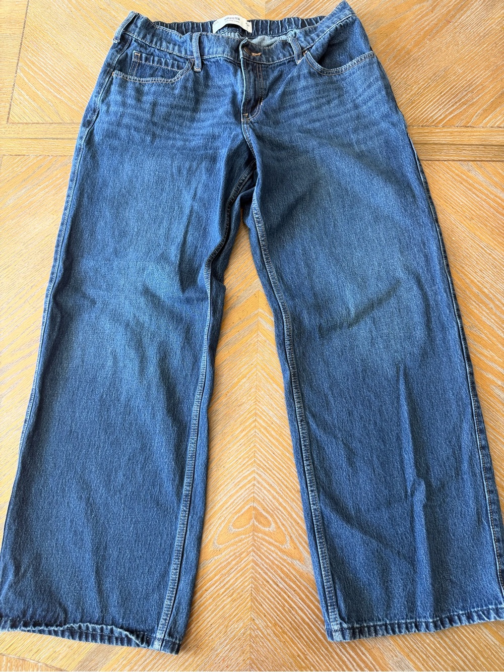 Hollister Low Rise Baggy Jeans L Regular Medium Wash Wide Leg Y2K